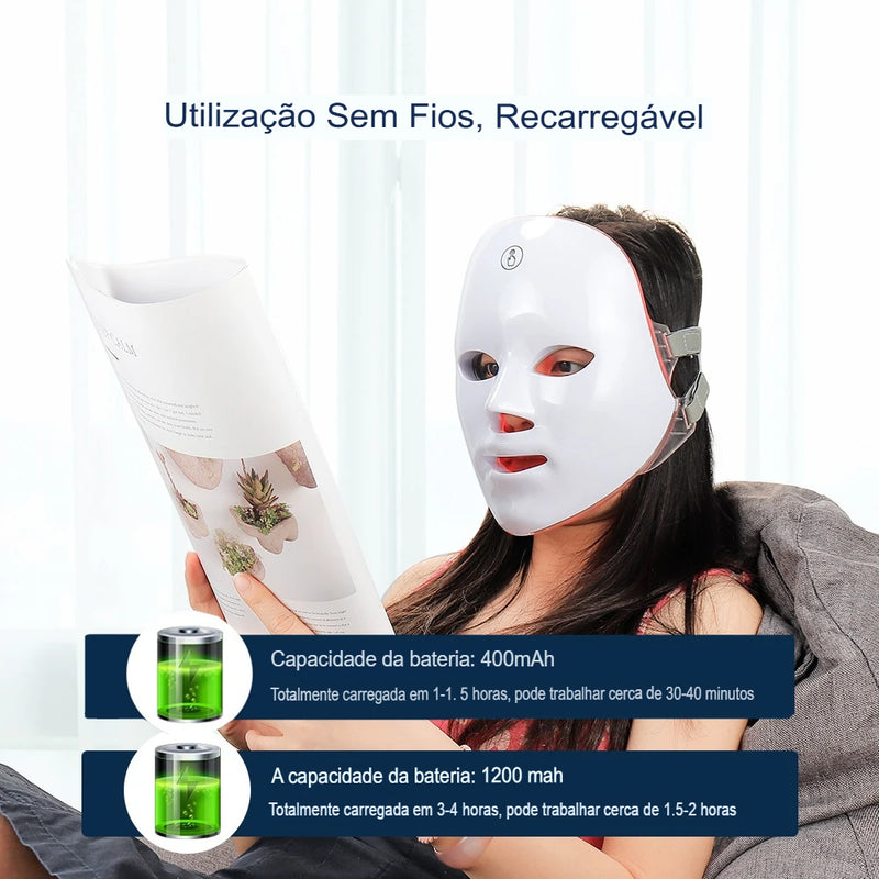 Máscara Anti-Envelhecimento Photon Facial LED, Terapia da Luz Vermelha, Máscara de Beleza Rosto e Pescoço, Tratamento de Relaxamento, Cuidados com a Pele Anti-Rugas, 7 Cores