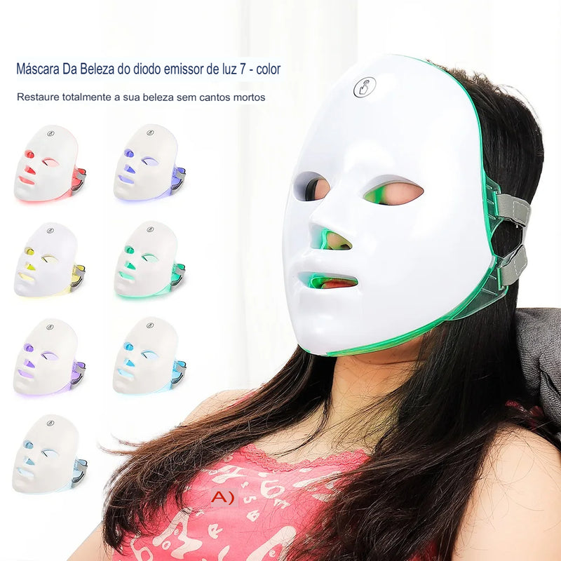 Máscara Anti-Envelhecimento Photon Facial LED, Terapia da Luz Vermelha, Máscara de Beleza Rosto e Pescoço, Tratamento de Relaxamento, Cuidados com a Pele Anti-Rugas, 7 Cores