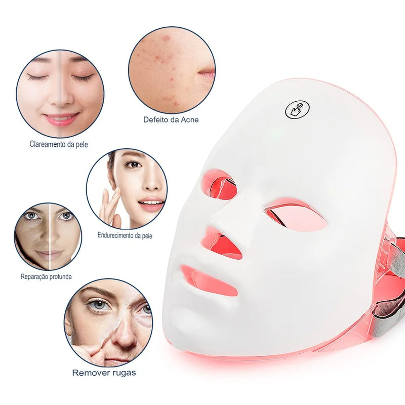 Máscara Anti-Envelhecimento Photon Facial LED, Terapia da Luz Vermelha, Máscara de Beleza Rosto e Pescoço, Tratamento de Relaxamento, Cuidados com a Pele Anti-Rugas, 7 Cores